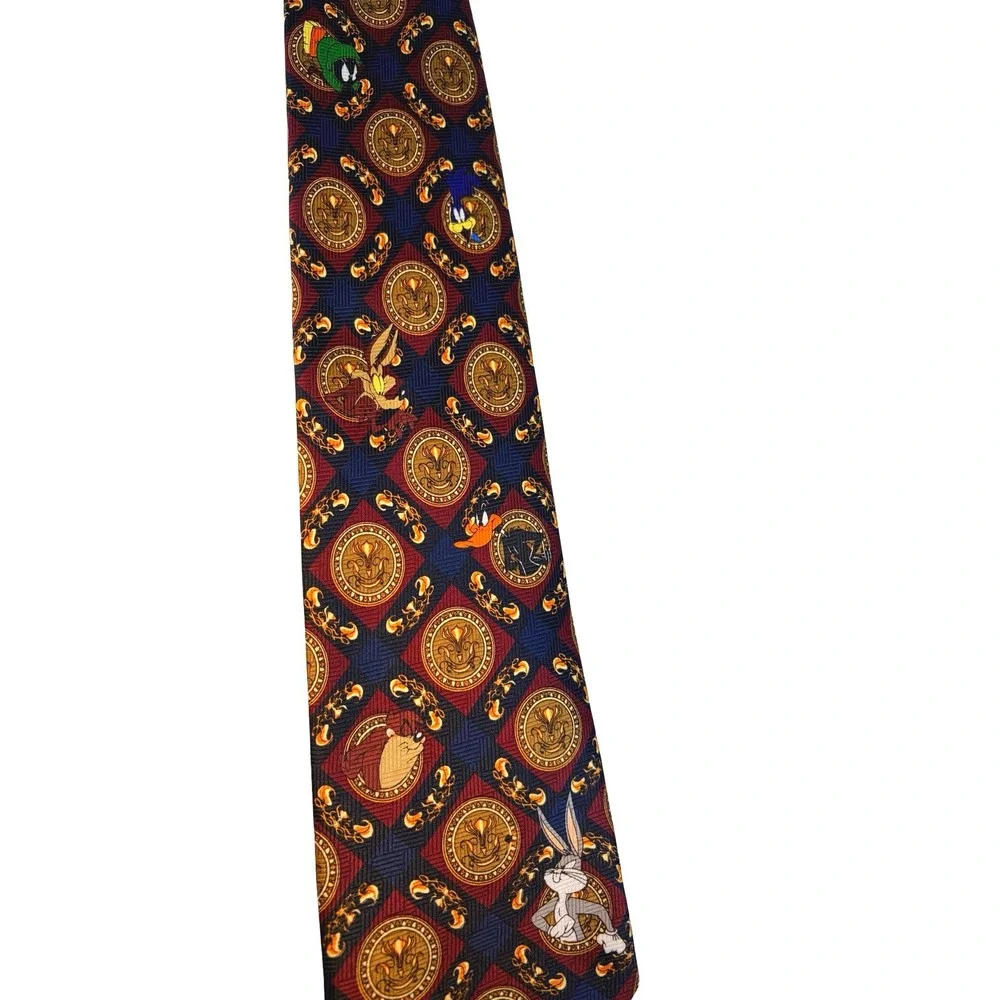 Vtg 1997 Looney Tunes Novelty Necktie Character Medallion Silk Fun Marvin Taz‎